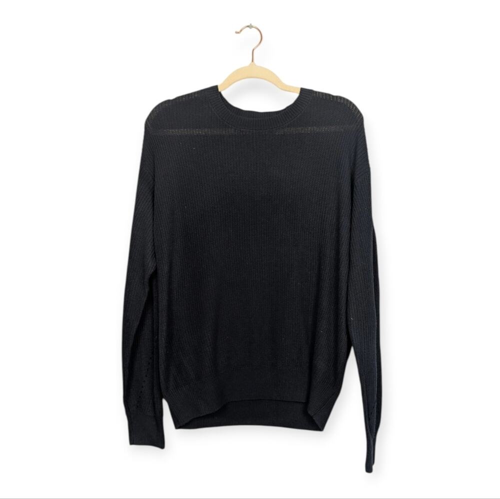 78 & Sunny Sweater L Navy Waffle Knit Crewneck Lightweight Casual Pullover